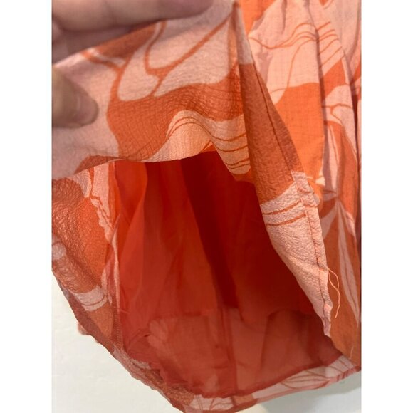 NWT A New Day Sz L Orange Floral Print Balloon Sleeves Lined Tie Back Blouse - Picture 4 of 9